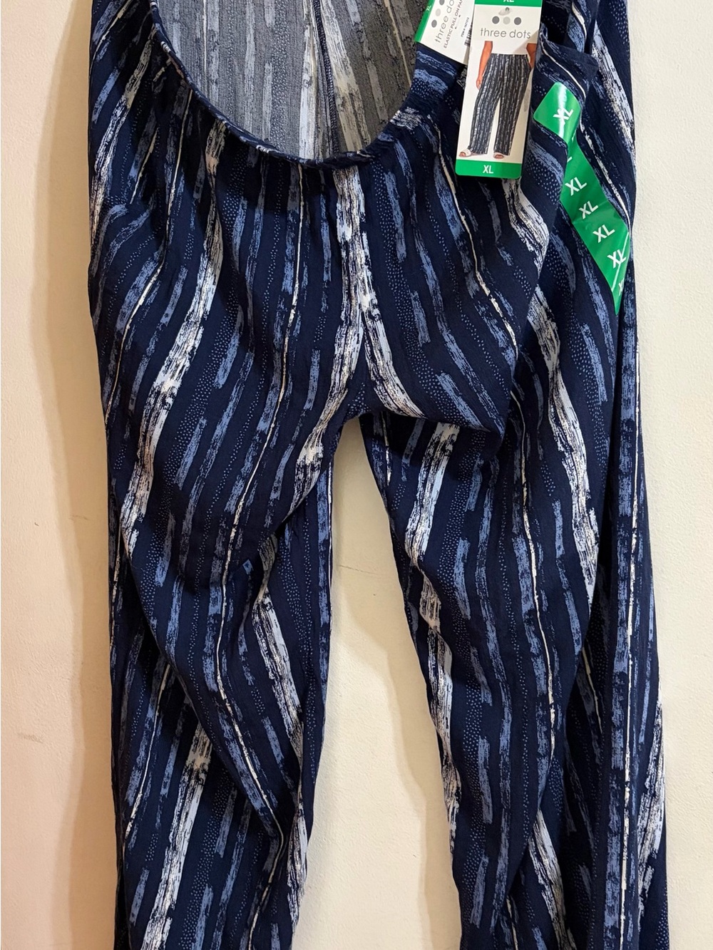 Three Dots Navy and White Striped Performance Pants
